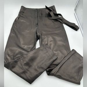 Veronica Beard Leather Pant, high waist with self tie belt.